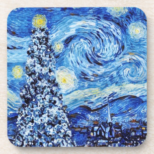 Van Gogh - The Starry Night - White Christmas Getränkeuntersetzer