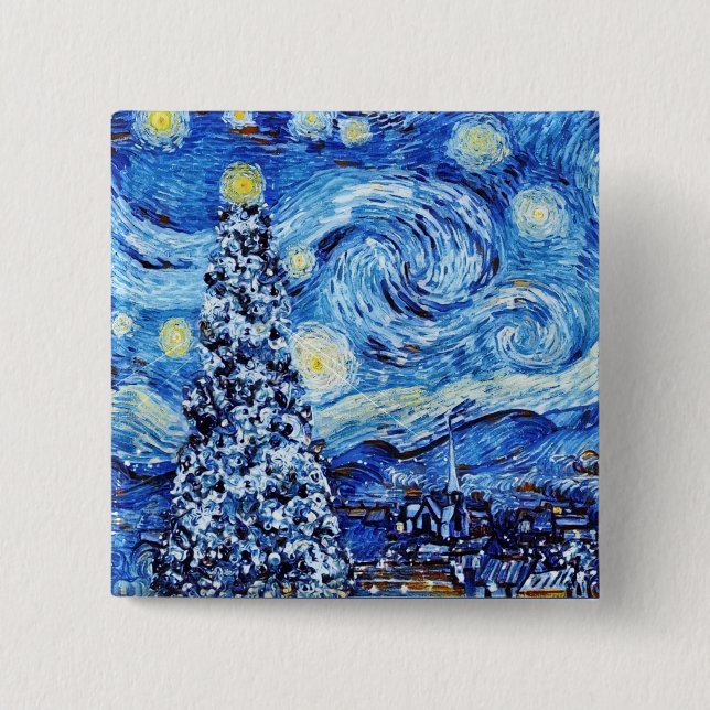 Van Gogh - The Starry Night - White Christmas Hint Button (Vorderseite)