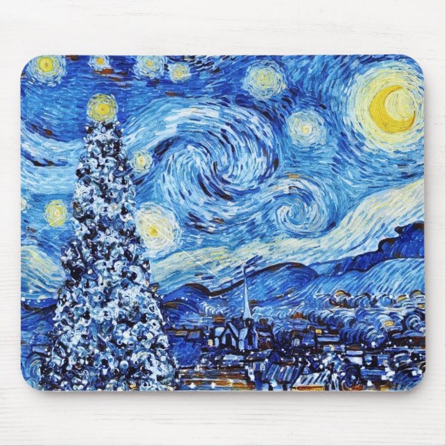 Van Gogh - The Starry Night - White Christmas Mousepad (Vorne)