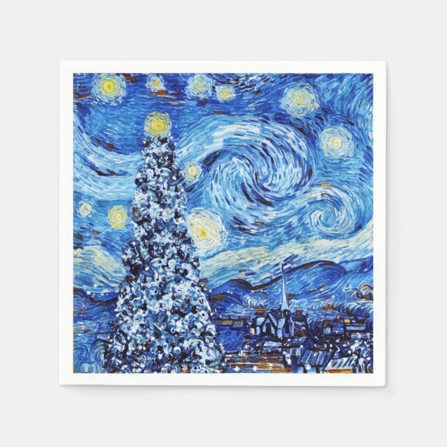 Van Gogh - The Starry Night - White Christmas Napk Serviette (Vorderseite)