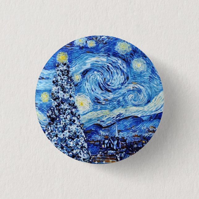 Van Gogh - The Starry Night - White Christmas Post Button (Vorderseite)