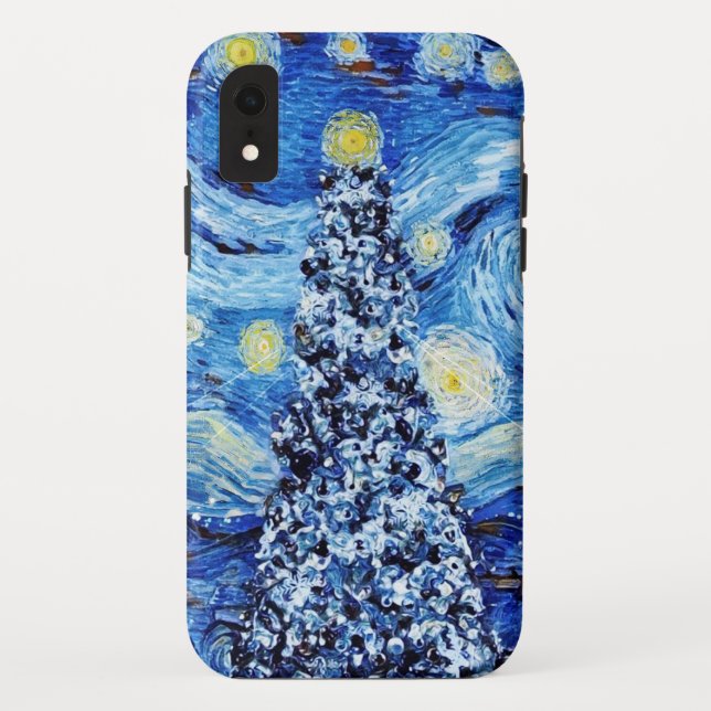 Van Gogh - The Starry Night - White Christmas Post Case-Mate iPhone Hülle (Rückseite)