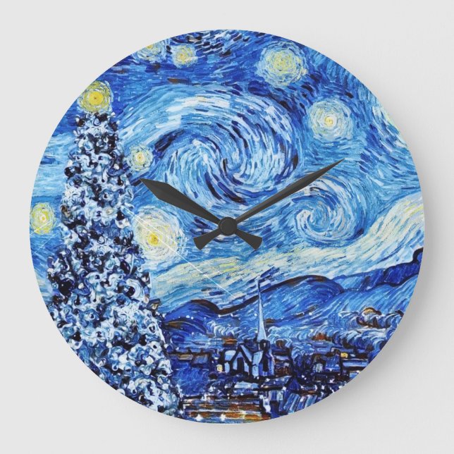 Van Gogh - The Starry Night - White Christmas Post Große Wanduhr (Vorderseite)