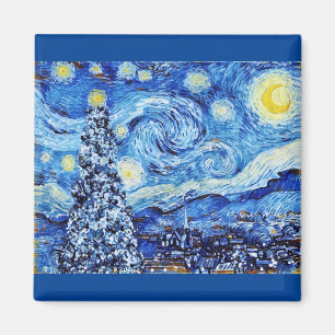 Van Gogh - The Starry Night - White Christmas Post Magnet