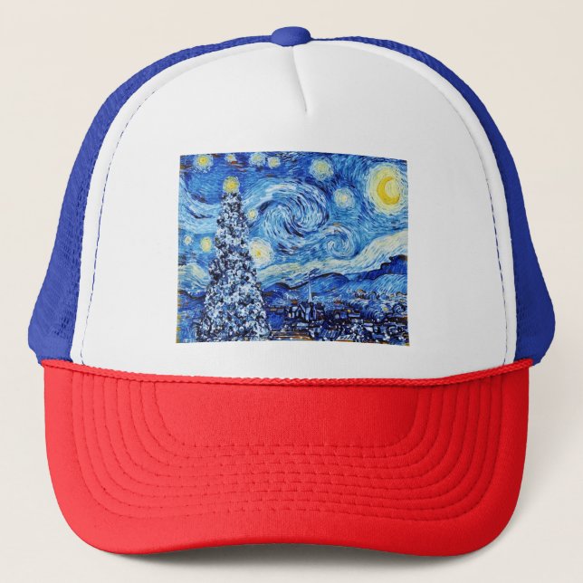 Van Gogh - The Starry Night - White Christmas Post Truckerkappe (Vorderseite)