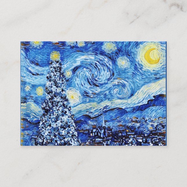 Van Gogh - The Starry Night - White Christmas Squa Visitenkarte (Vorderseite)