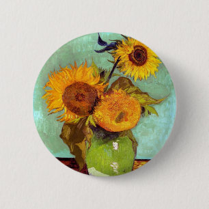 Van Gogh - Three Sunflowers In A Vase - Fine Art Button
