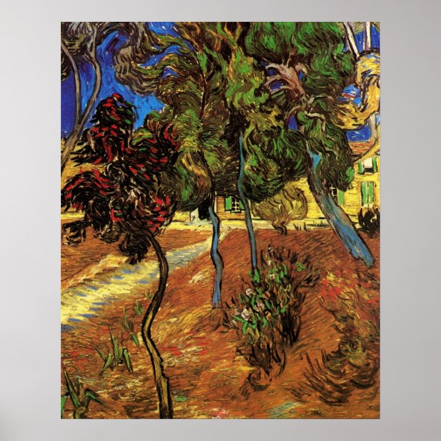 Van Gogh Trees im Garten, Saint Paul Hospital Poster (Vorne)