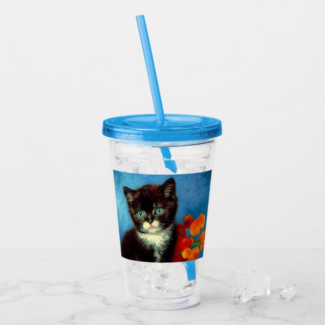 Van Gogh Tuxedo Cat Acryltrinkbecher (Vorderseite Ice)