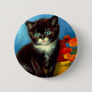 Van Gogh Tuxedo Cat Button