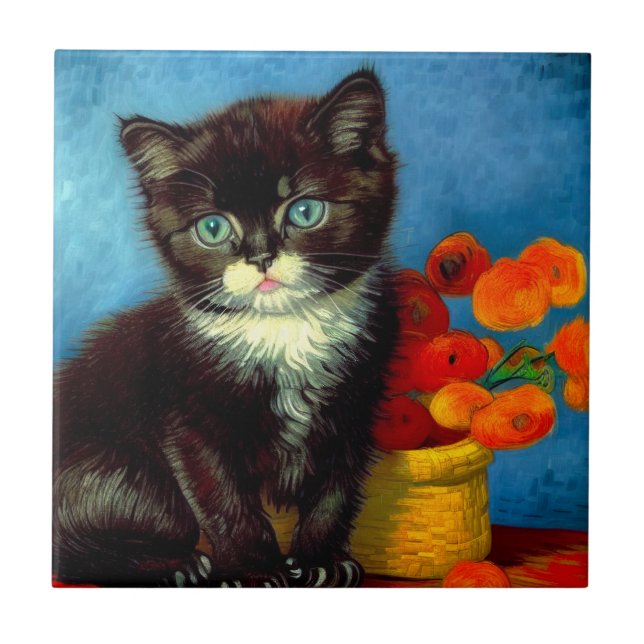 Van Gogh Tuxedo Cat Fliese (Vorderseite)