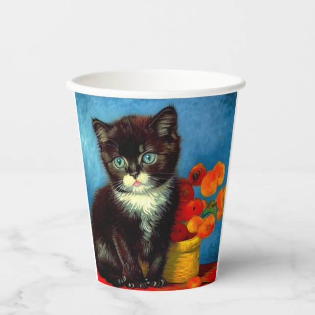 Van Gogh Tuxedo Cat Pappbecher (Vorderseite)