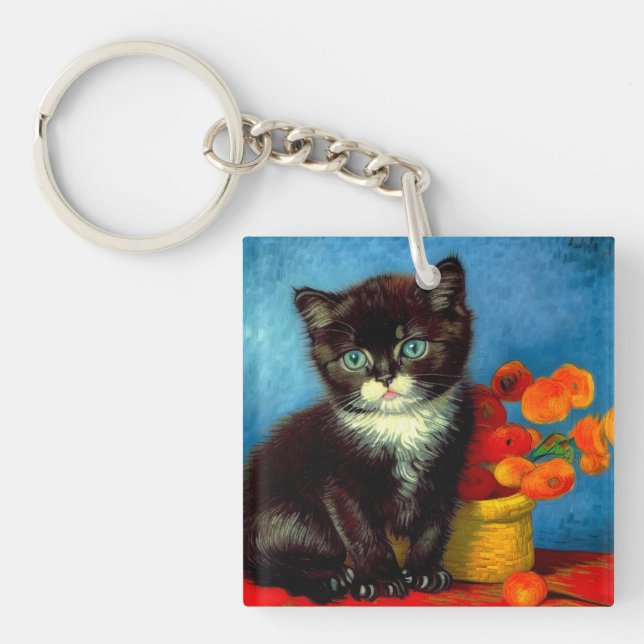 Van Gogh Tuxedo Cat Schlüsselanhänger (Vorderseite)