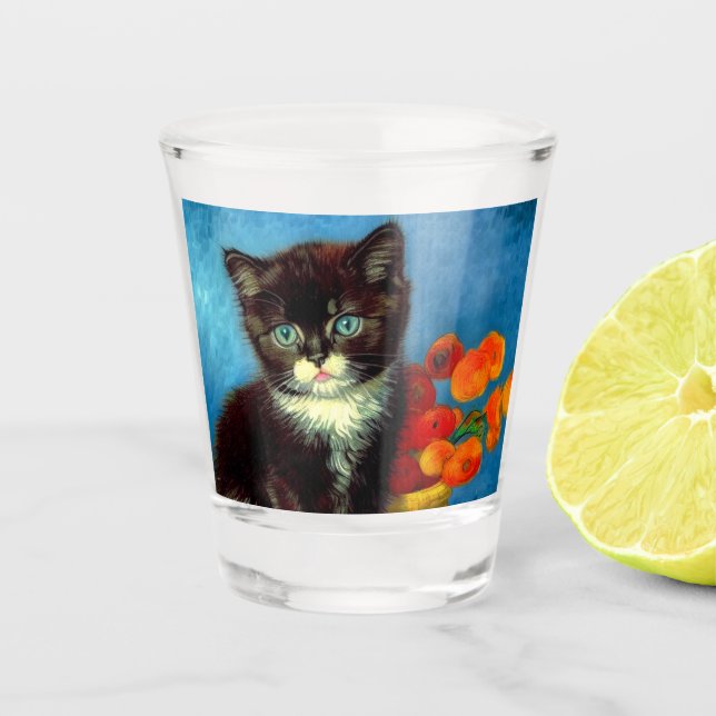 Van Gogh Tuxedo Cat Schnapsglas (Vorderseite)