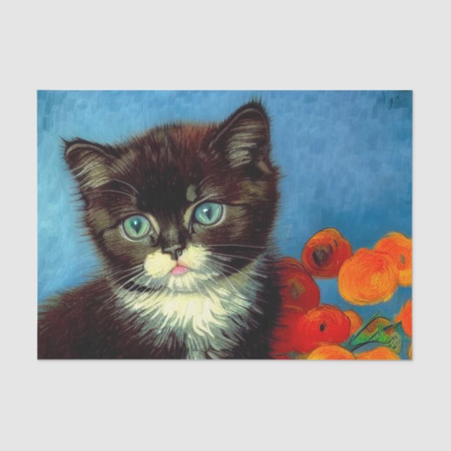 Van Gogh Tuxedo Cat Seidenpapier (Vorderseite)