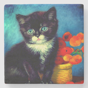 Van Gogh Tuxedo Cat Steinuntersetzer