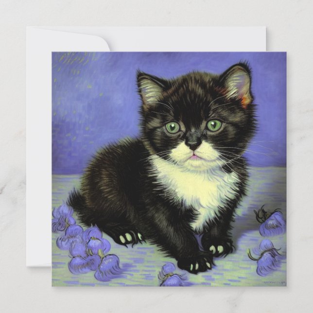 Van Gogh Tuxedo Kitten Einladung (Vorderseite)