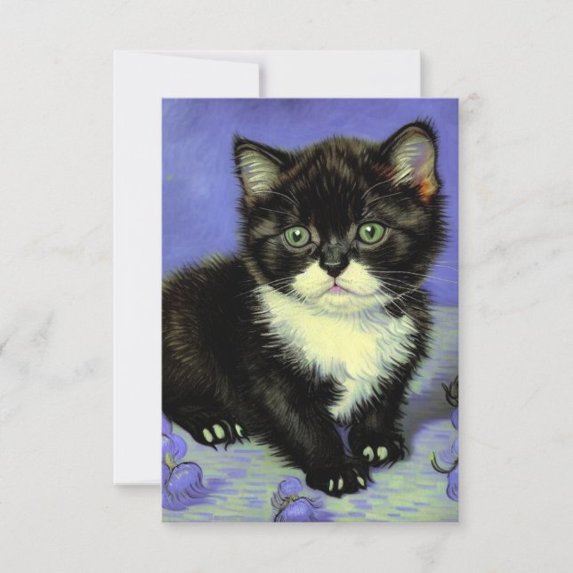 Van Gogh Tuxedo Kitten RSVP Karte (Vorderseite)