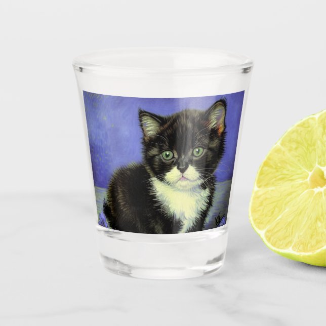 Van Gogh Tuxedo Kitten Schnapsglas (Vorderseite)