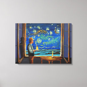Van Gogh und die sternigen Nachtfechten Leinwanddruck
