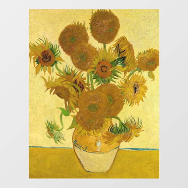 Van Gogh - Vase mit 15 Sonnenblumen Fensteraufkleber (Blatt)