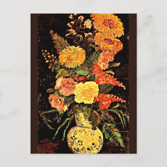 Van Gogh - Vase mit Asters, Salvia, andere Blume Postkarte (Vorderseite)