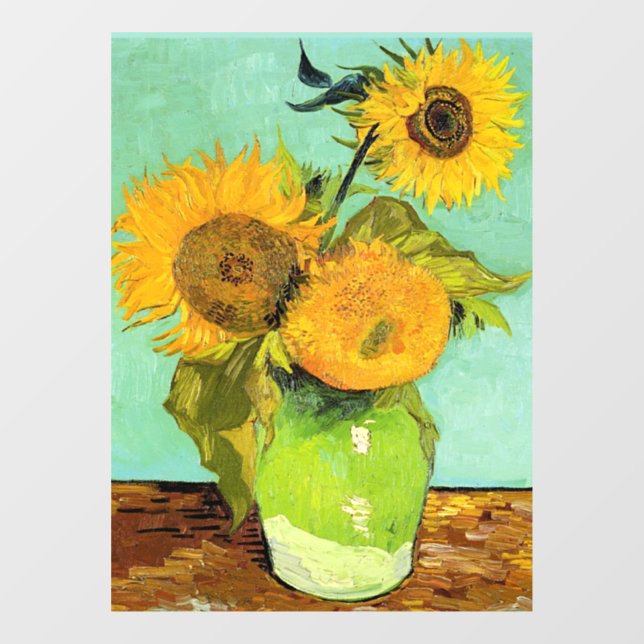 Van Gogh - Vase mit drei Sonnenblumen Fensteraufkleber (Blatt)