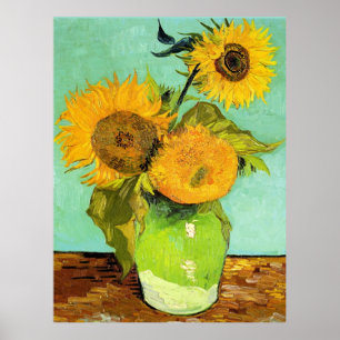 Van Gogh - Vase mit drei Sonnenblumen Poster