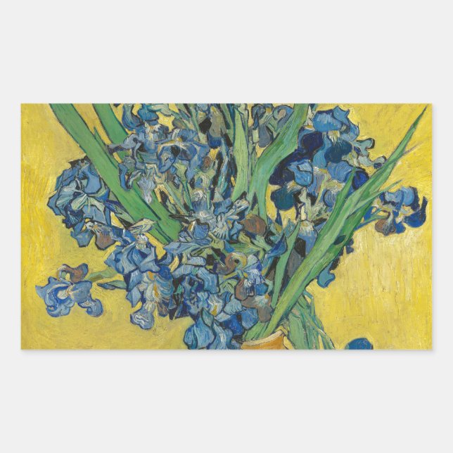 Van Gogh Vase mit Ire Classic Impressionismus Rechteckiger Aufkleber (Vorderseite)