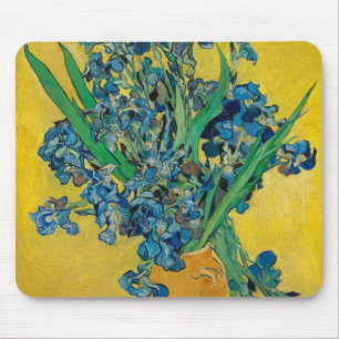 Van Gogh Vase mit Iren auf Gelb Mousepad