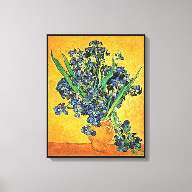 Van Gogh - Vase mit irisch-gelbem Hintergrund Leinwanddruck (Vorderseite)