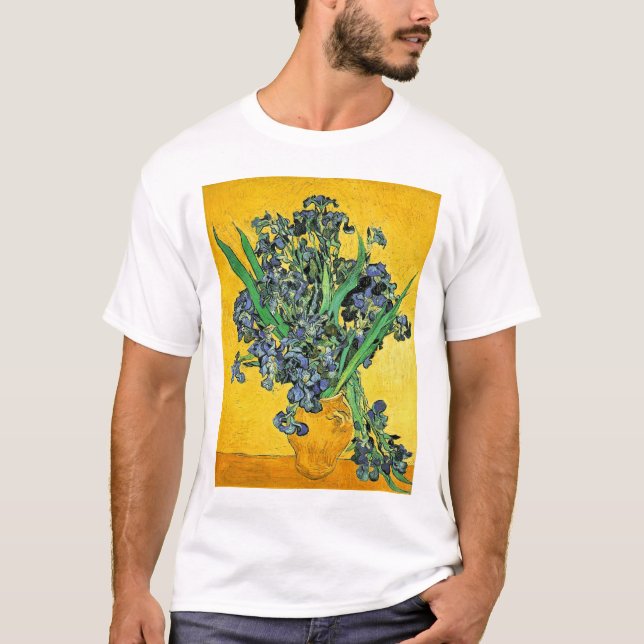 Van Gogh - Vase mit irisch-gelbem Hintergrund T-Shirt (Vorderseite)