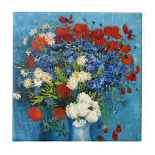 Van Gogh Vase mit Kornblumen und Pflaumen Fliese