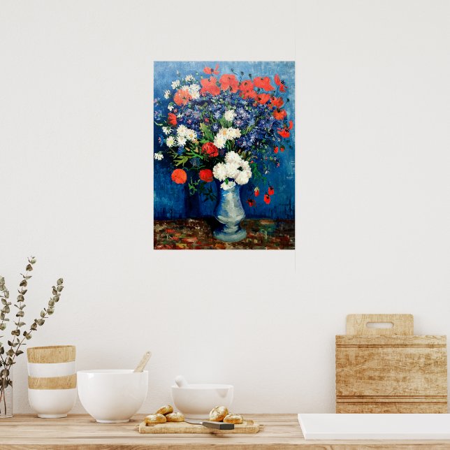 Van Gogh - Vase mit Kornblumen und Pflaumen Poster (Küche)