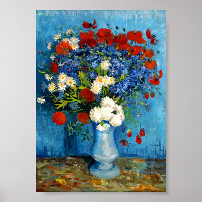 Van Gogh Vase mit Kornblumen und Pflaumen Poster (Vorne)