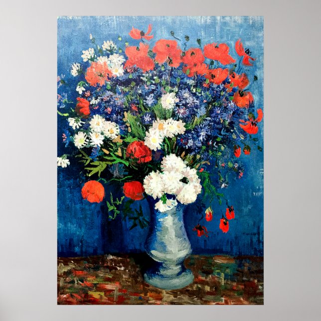 Van Gogh - Vase mit Kornblumen und Pflaumen Poster (Vorne)
