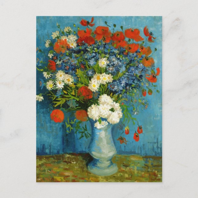Van Gogh Vase mit Kornblumen und Pflaumen Postkarte (Vorderseite)