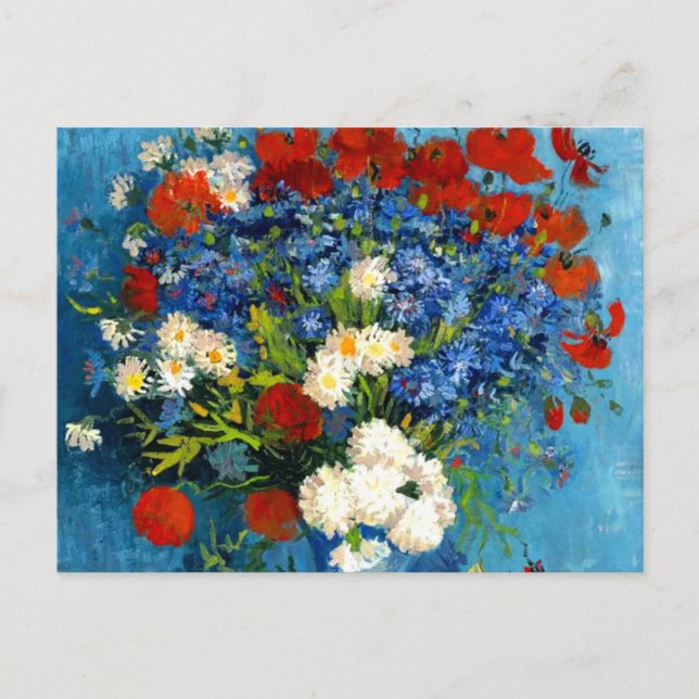 Van Gogh Vase mit Kornblumen und Pflaumen Postkarte (Vorderseite)