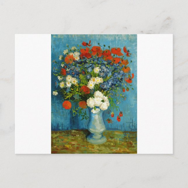 Van Gogh Vase mit Kornblumen und Pflaumen Postkarte (Vorderseite)