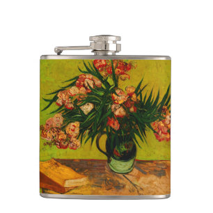 Van Gogh Vase mit Oleandern und Büchern Blumenkuns Flachmann