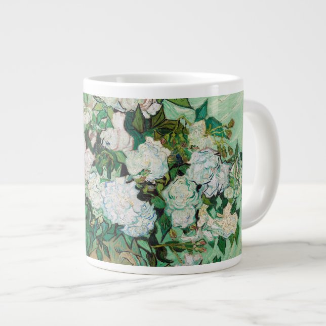 Van Gogh Vase mit rosa Rosen Blume Malerei Jumbo-Tasse (Vorderseite Rechts)