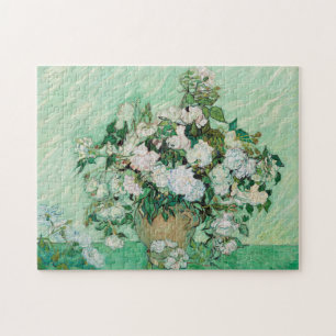 Van Gogh Vase mit rosa Rosen Blume Malerei Puzzle