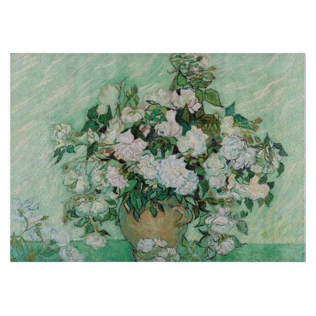 Van Gogh Vase mit rosa Rosen Blume Malerei Schneidebrett (Vorderseite)