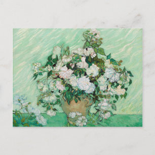 Van Gogh Vase mit rosa Rosen Blumengemälde Postkarte