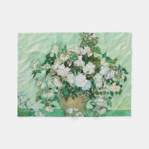 Van Gogh Vase mit rosa Rosen Vintage Blume Art Fleecedecke