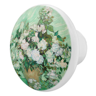 Van Gogh Vase mit rosa Rosen Vintage Blume Art Keramikknauf