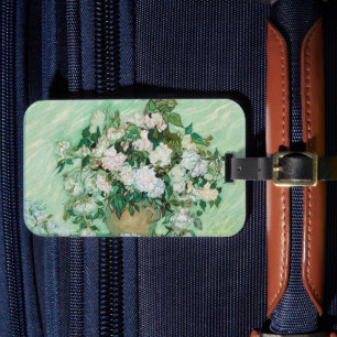 Van Gogh Vase mit rosa Rosen Vintage Blumenkunst Gepäckanhänger