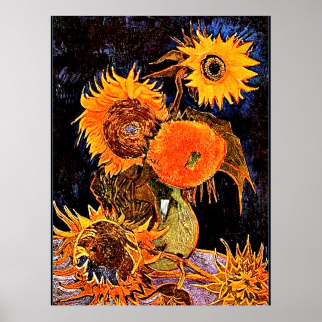 Van Gogh - Vase mit sechs Sonnenblumen Poster (Vorne)