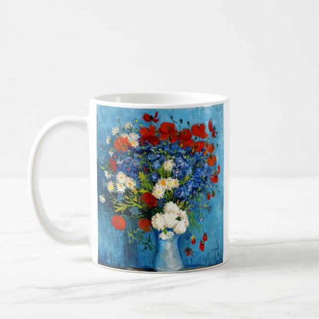 Van Gogh Vase with Cornflowers and Poppies Kaffeetasse (Links)