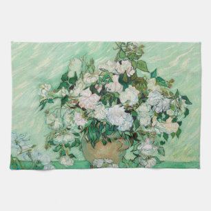 Van Gogh Vasen mit rosa Rosen Blumen Gemälde Geschirrtuch